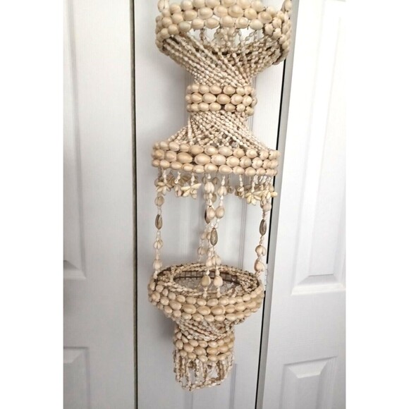Lot Of 2 Vintage Hanging Planter Sea Shell 2 Tiered Plant Holder 42” Tall - Picture 9 of 11